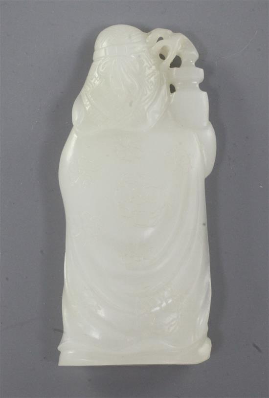 A Chinese white jade figure of a foreign ambassador, 8cm